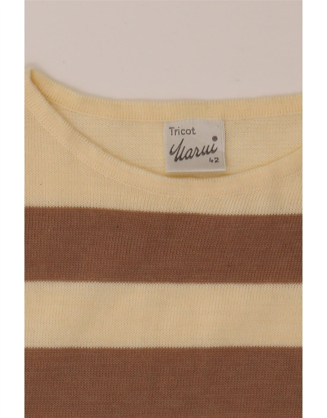 VINTAGE Womens Crew Neck Jumper Sweater IT 42 Medium Beige Striped Vintage Vintage and Second-Hand Vintage from Messina Hembry 