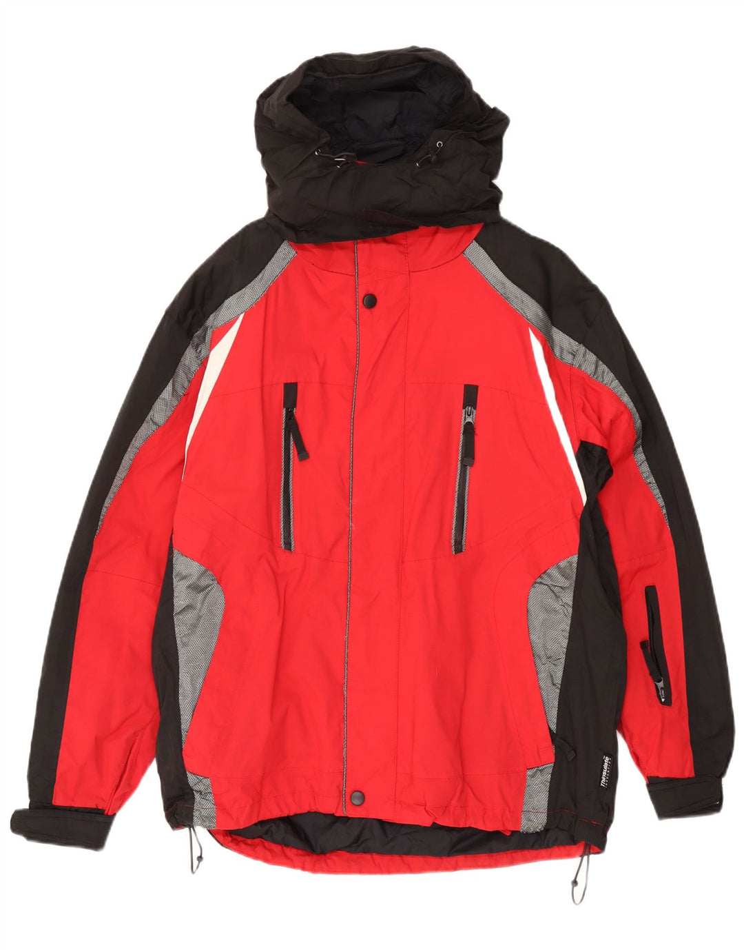 VINTAGE Skijakke med hætte til mænd UK 38 Medium Rød Colourblock Polyamid