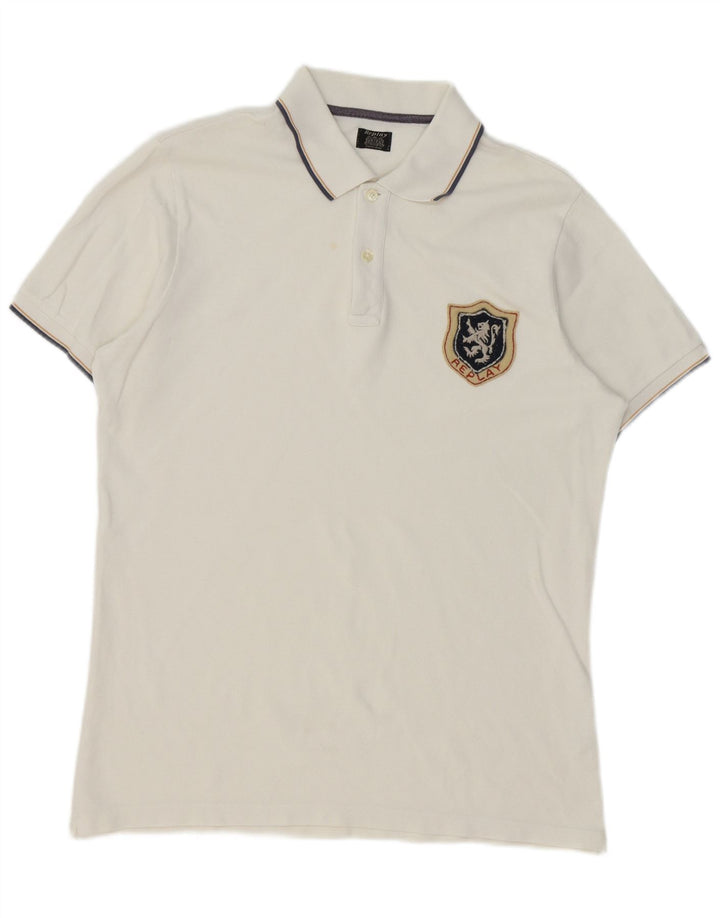 Replay Herre Polo Shirt XL Hvid Bomuld Klassisk