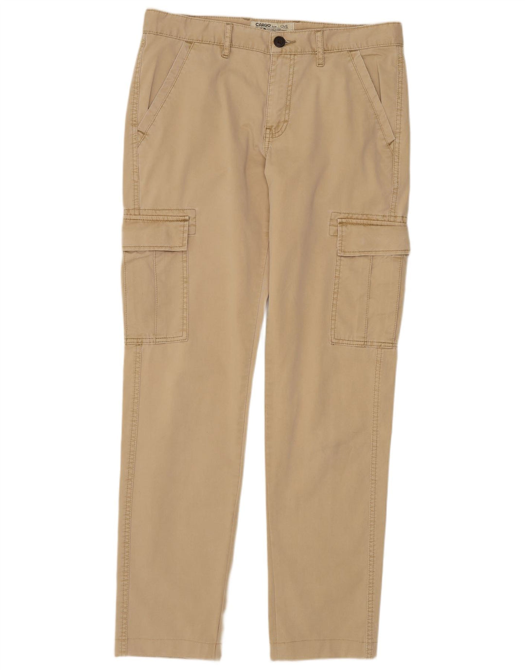 OVS Herre Slim Cargo Bukser IT 48 Medium W34 L32 Beige Bomuld