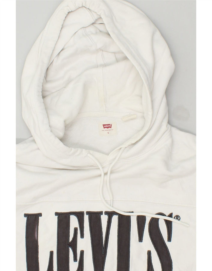 LEVI'S Mens Graphic Hoodie Jumper Small White Cotton Vintage Levi's and Second-Hand Levi's from Messina Hembry 