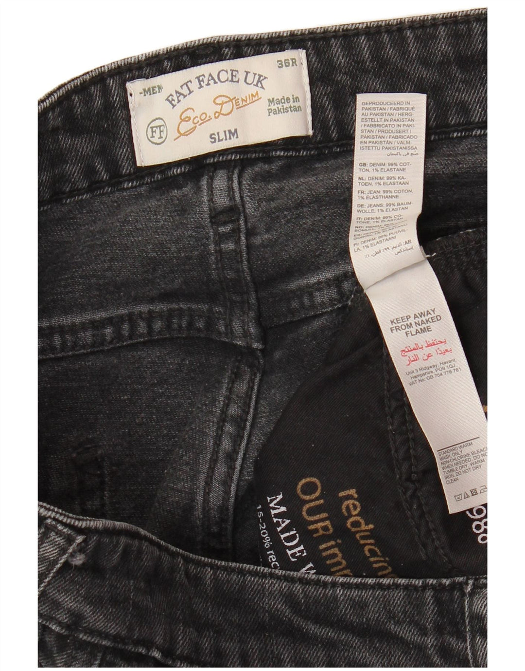 FAT FACE Herre Slim Jeans W36 L31 Grå Bomuld