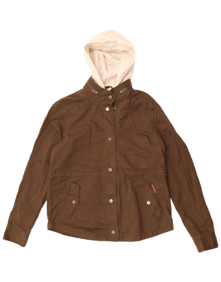 Superdry Bomberjakke med hætte til kvinder UK 14 Medium Khaki Bomuld