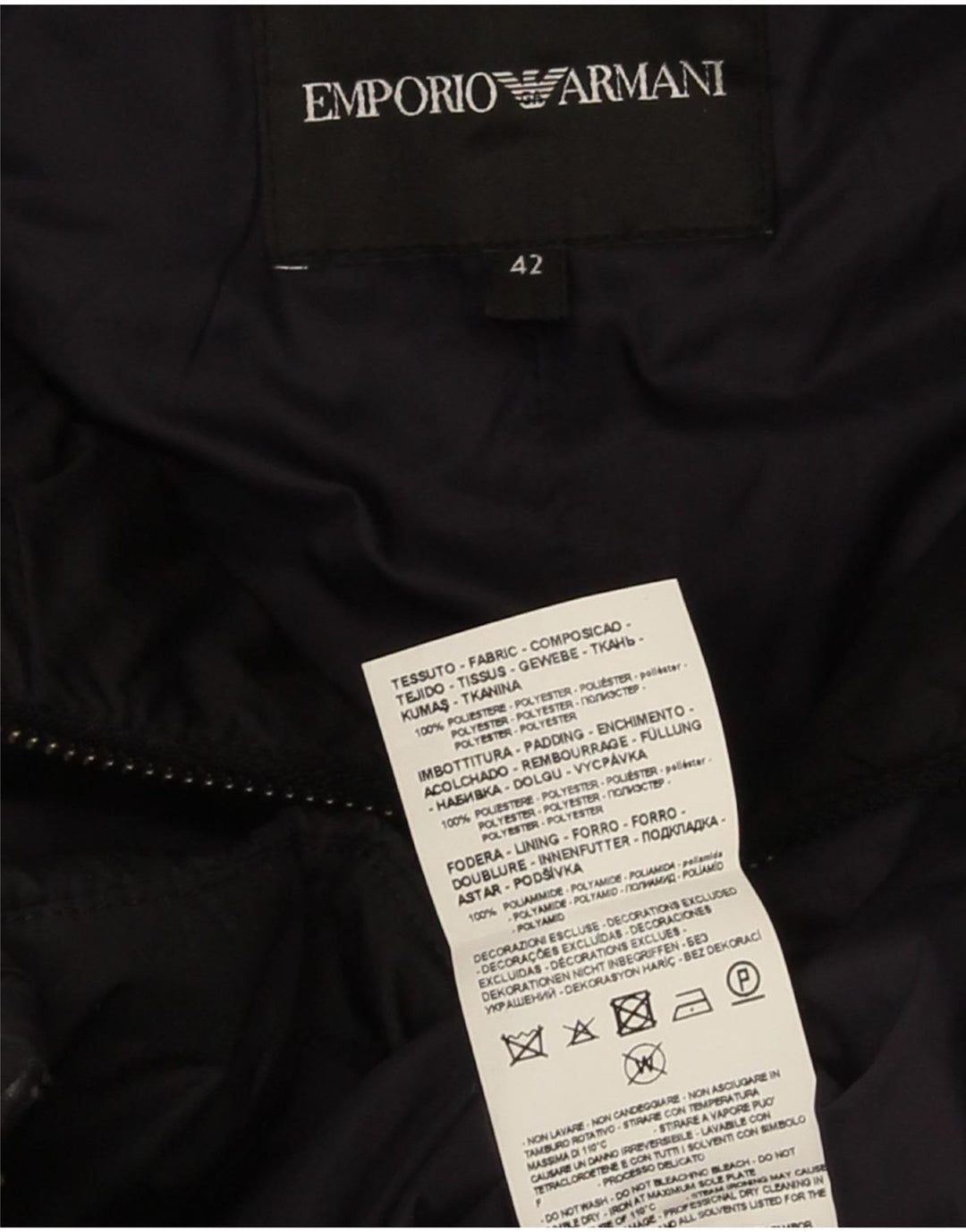 Emporio Armani Quiltet Polstret Frakke IT 42 Medium Sort Polyester