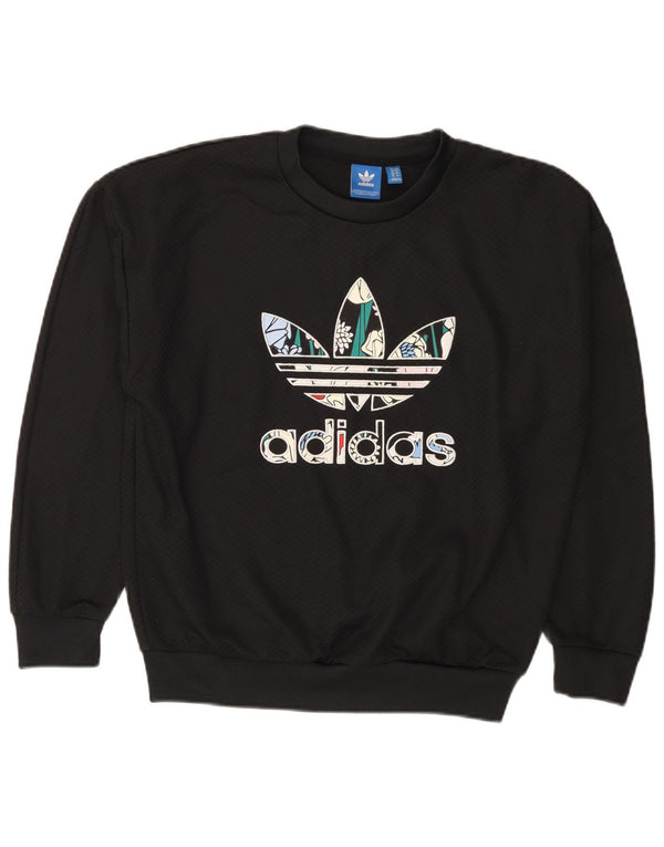 Adidas Womens Graphic Sweatshirt Jumper UK 8 Small Black Geometric