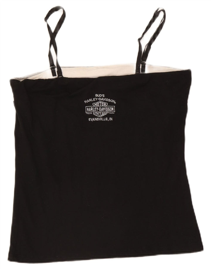 Harley Davidson Dame Grafisk Crop Cami Top UK 14 Stor Sort Bomuld