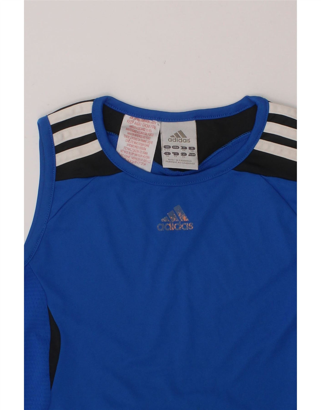 ADIDAS Boys Climalite Vest Top 4-5 Years Blue Colourblock Polyester Vintage Adidas and Second-Hand Adidas from Messina Hembry 