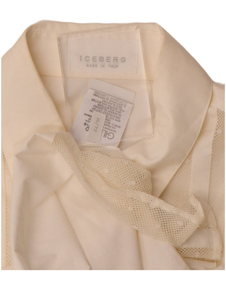 Iceberg Dame Flæse Front Blondeskjorte Bluse IT 44 Medium Hvid Bomuld