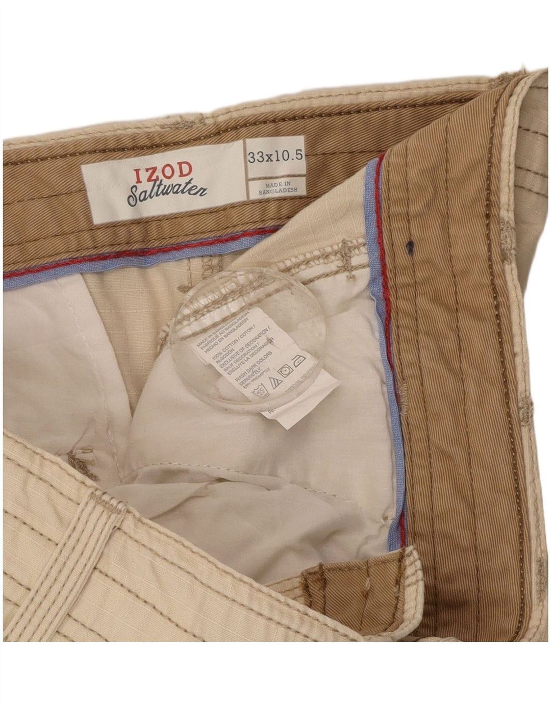 IZOD Mens Salt Water Cargo Shorts W33 Medium Beige Cotton