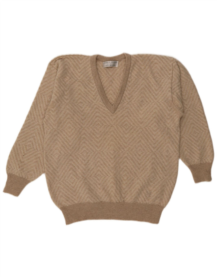 Lyle & Scott Herre V-hals sweater XL Beige Geometrisk Uld
