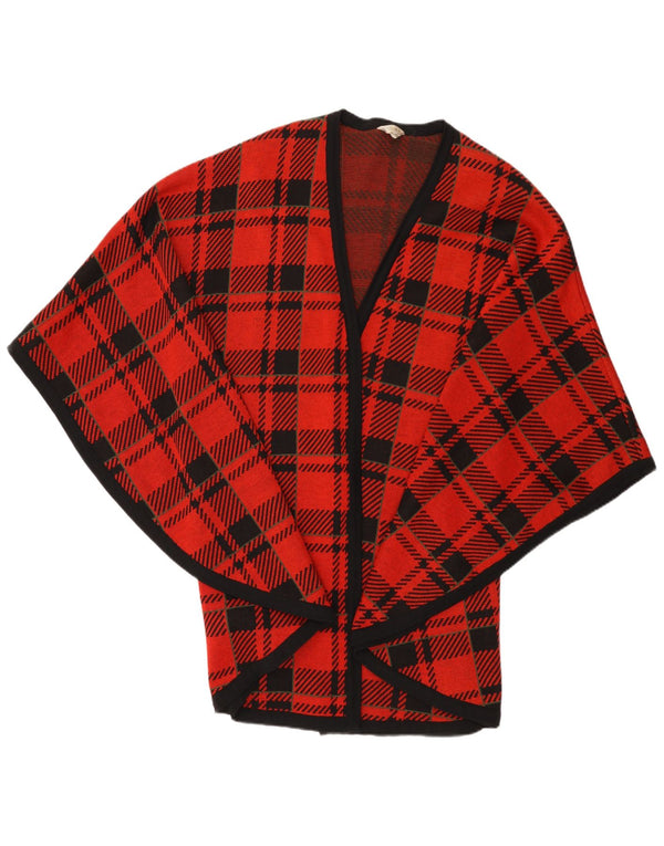 Vintage Dame Cape Cardigan Sweater One Size rødternet uld