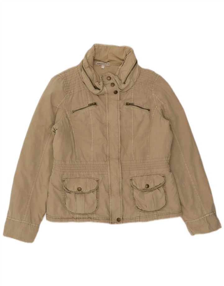 Marks & Spencer Dame Hooded Utility Jacket UK 12 Medium Beige Bomuld