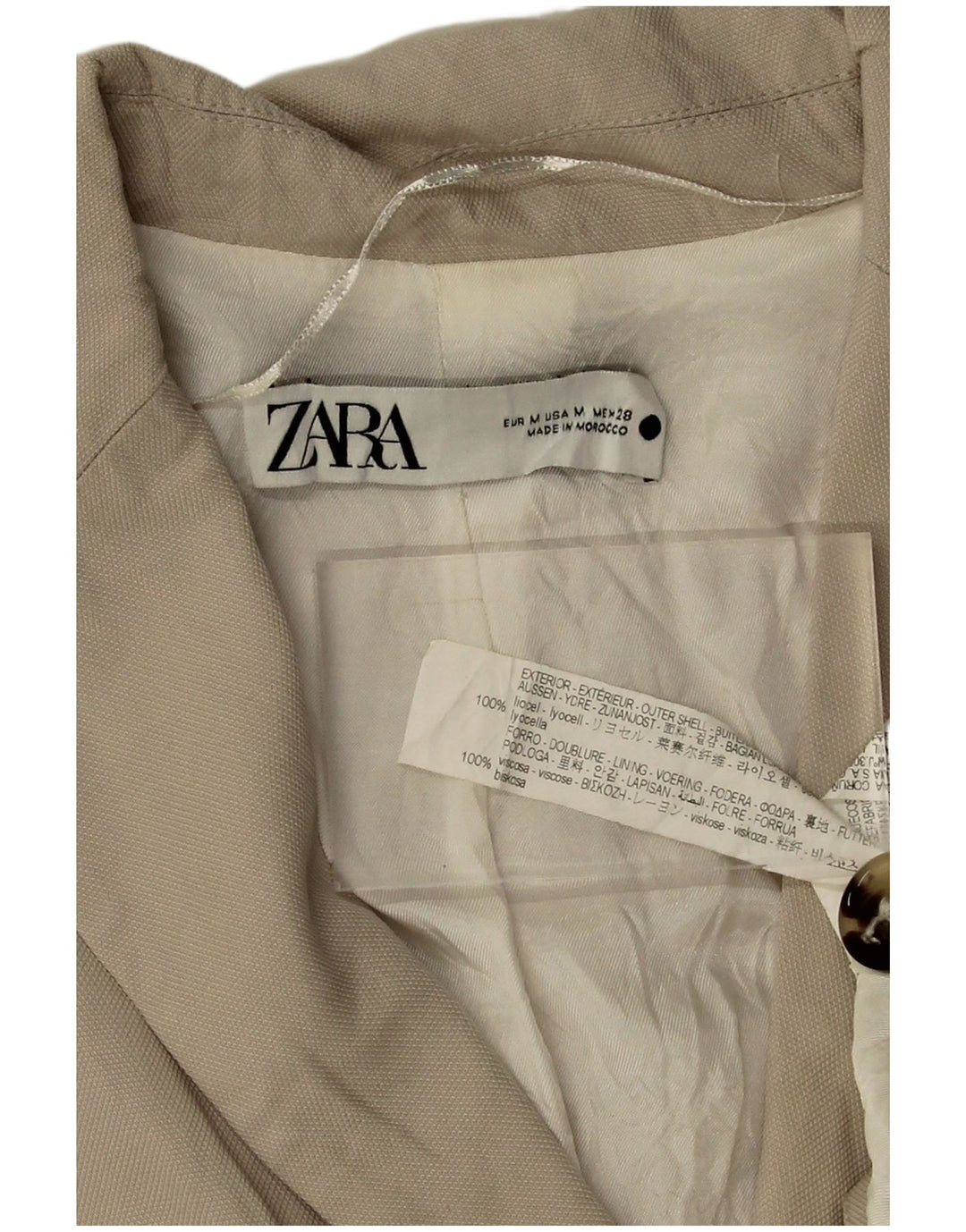 ZARA Womens 1 Button Blazer Jacket UK 12 Medium Beige Lyocell
