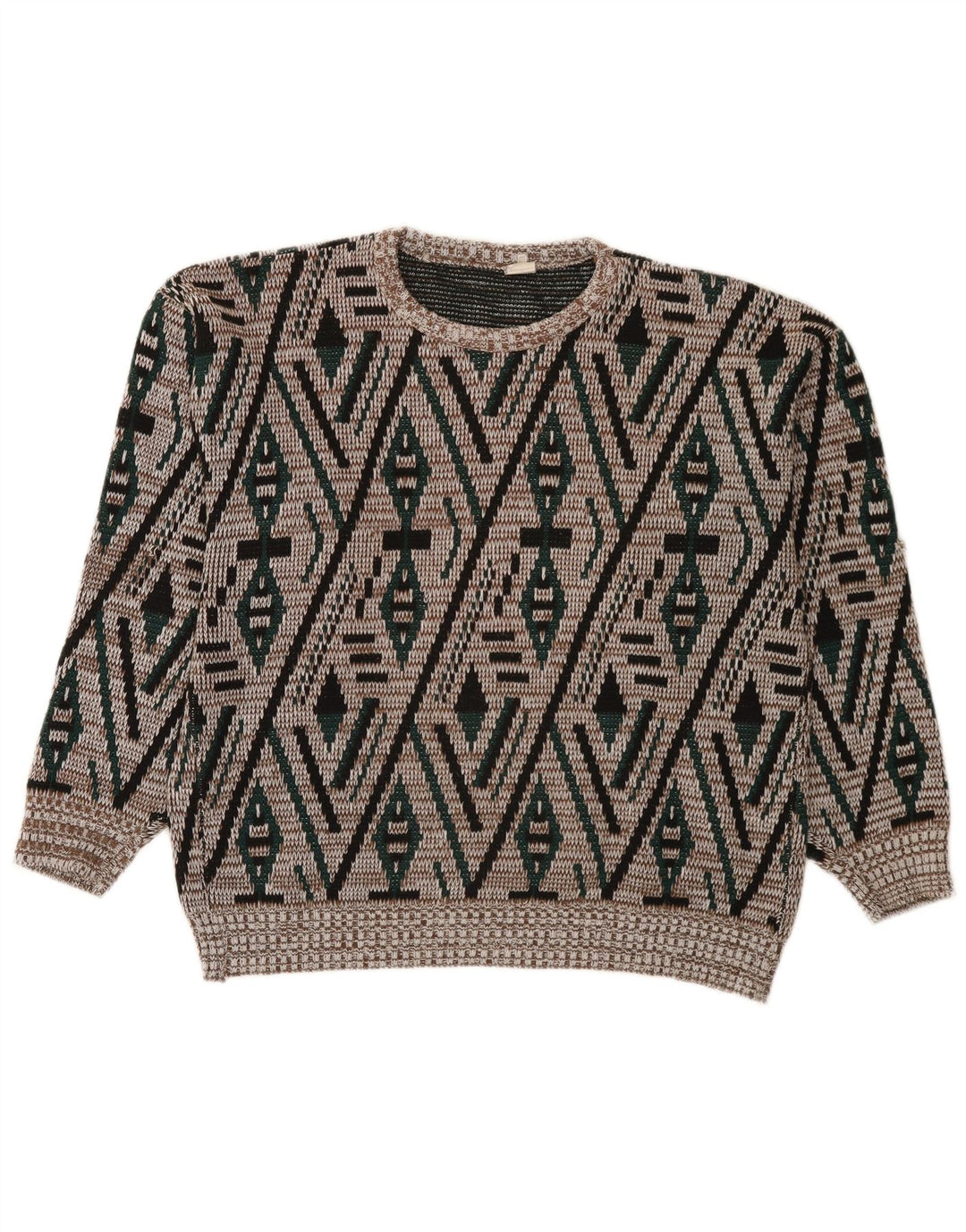 Vintage herre rund hals sweater IT 52 stor flerfarvet geometrisk