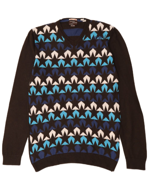 Energie Herre abstrakt mønster V-hals sweater 2XL flerfarvet uld