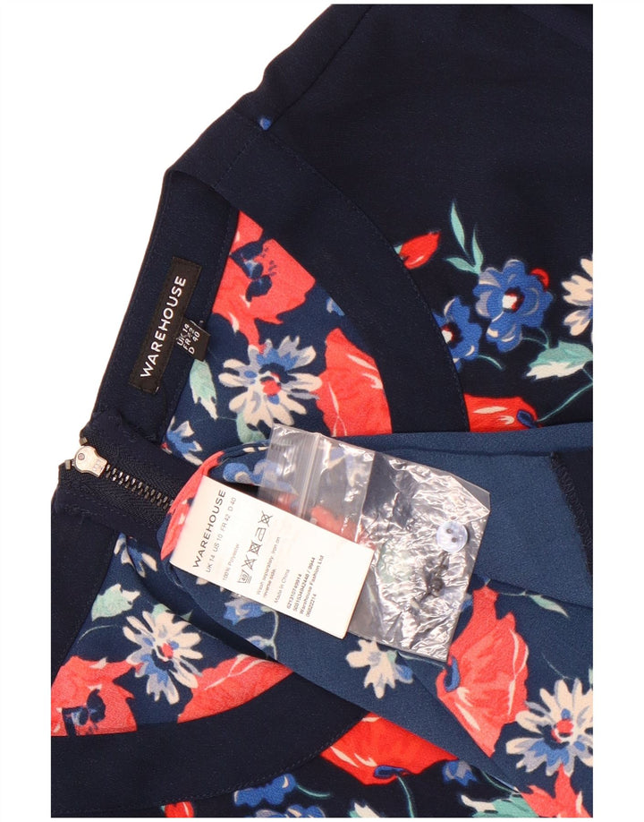 Warehouse Dame Langærmet Skift Kjole UK 14 Medium Navy Blue Floral