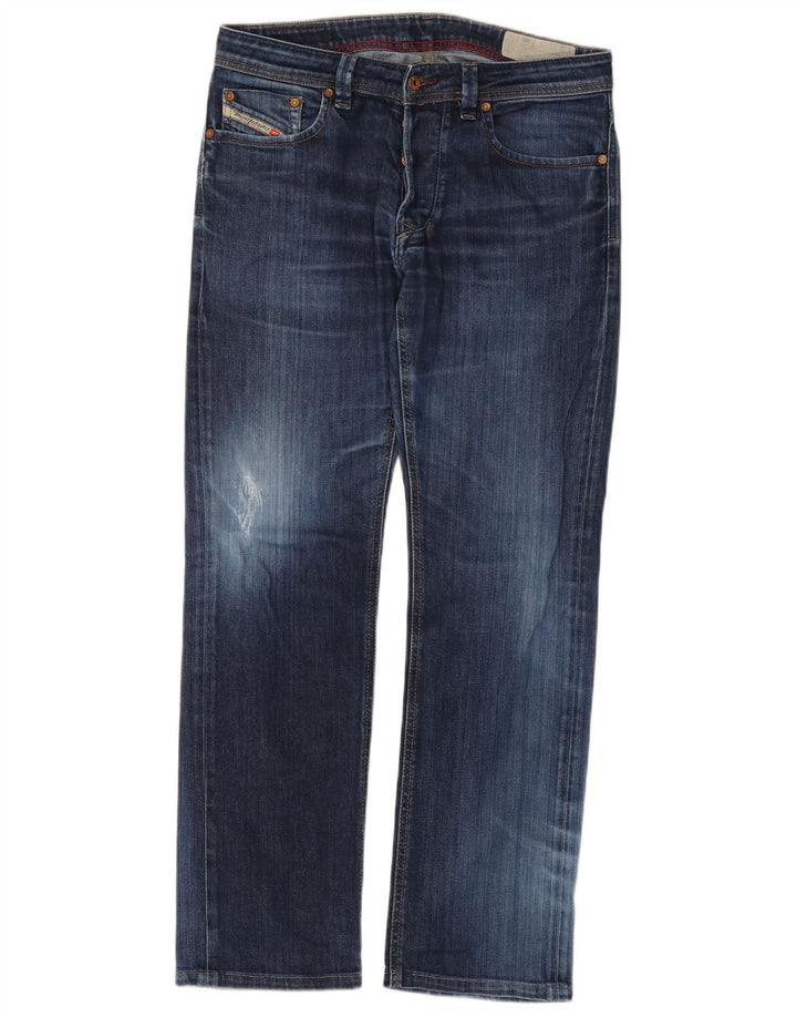 DIESEL Herre D-Strukt Distressed Straight Jeans W32 L31 Blå Bomuld