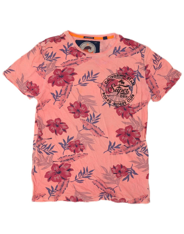 Superdry Mens Graphic T-Shirt Top Medium Pink Floral Cotton
