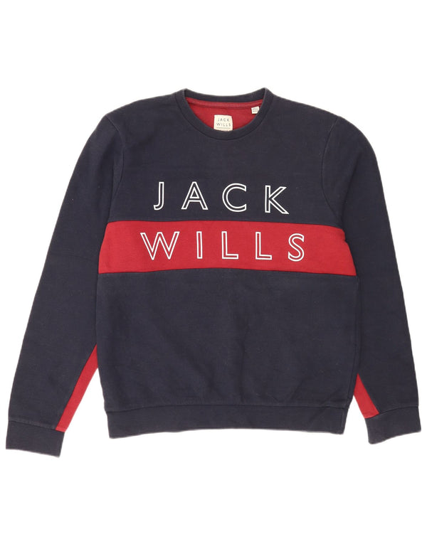 Jack Wills Herre grafisk sweatshirt Jumper Large Navy Blue Colourblock