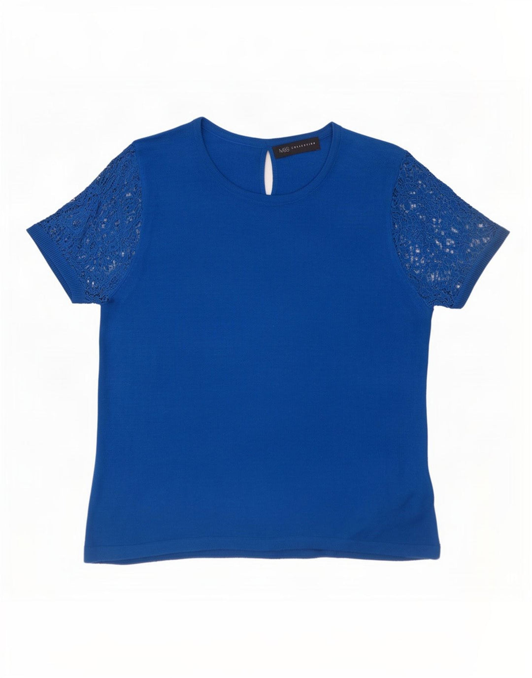 Marks & Spencer Damebluse Top UK 12 Medium Blue Floral Acryl