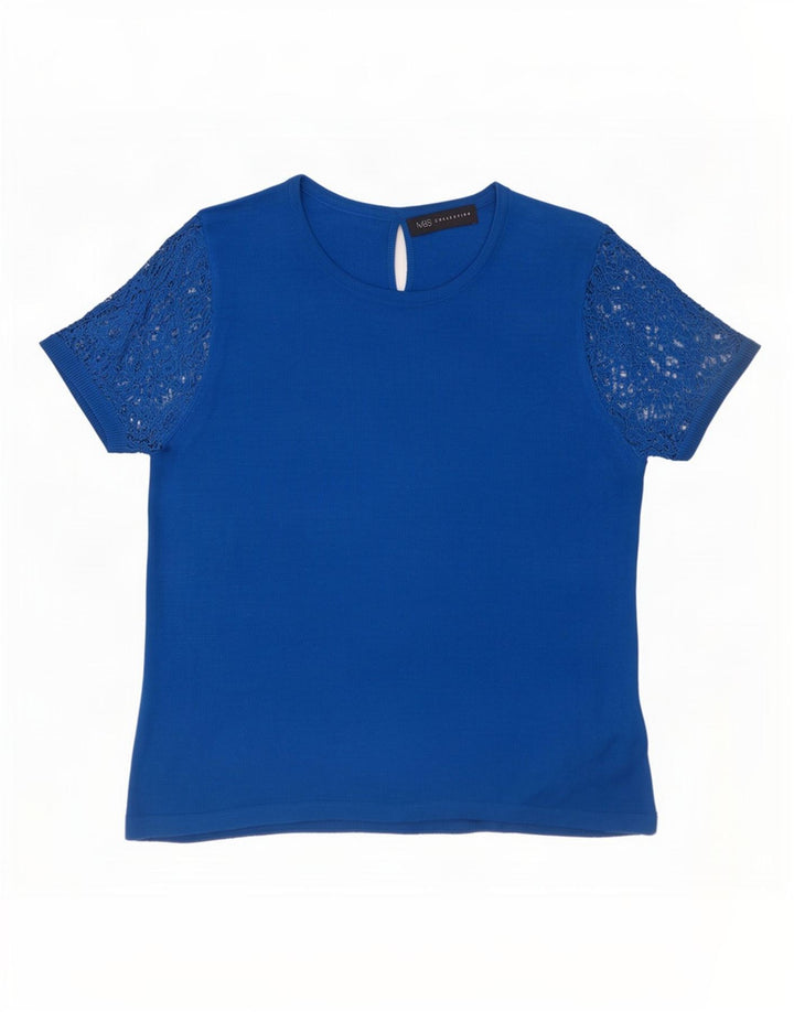 Marks & Spencer Damebluse Top UK 12 Medium Blue Floral Acryl
