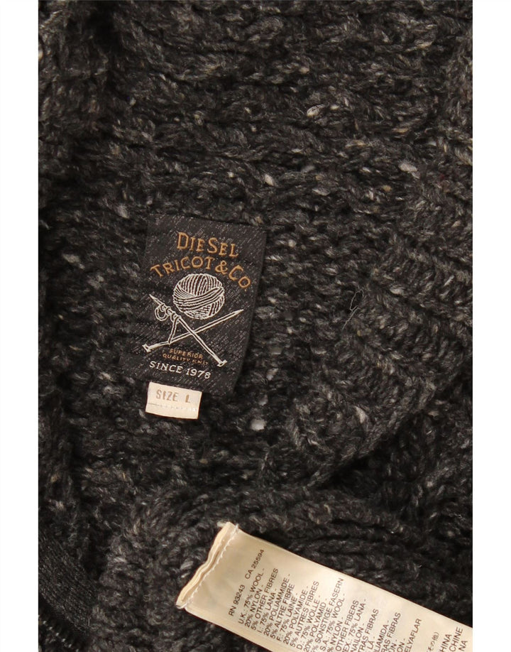 DIESEL Herre cardigan sweater Large Grey Flecked Wool