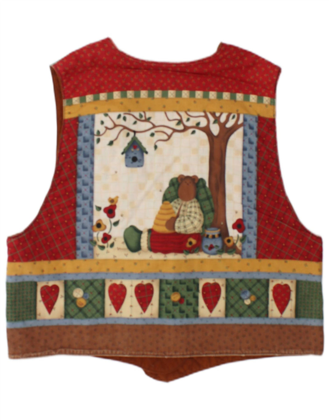 Vintage kvinders grafiske vest UK 16 Large flerfarvet patchwork