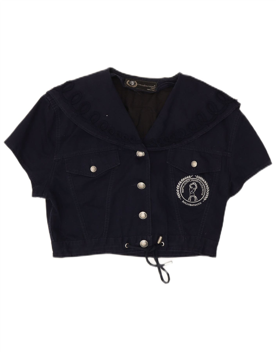 Roccobarocco Womens Crop Kortærmet Bolero Jacket UK 14 Medium Navy Blue