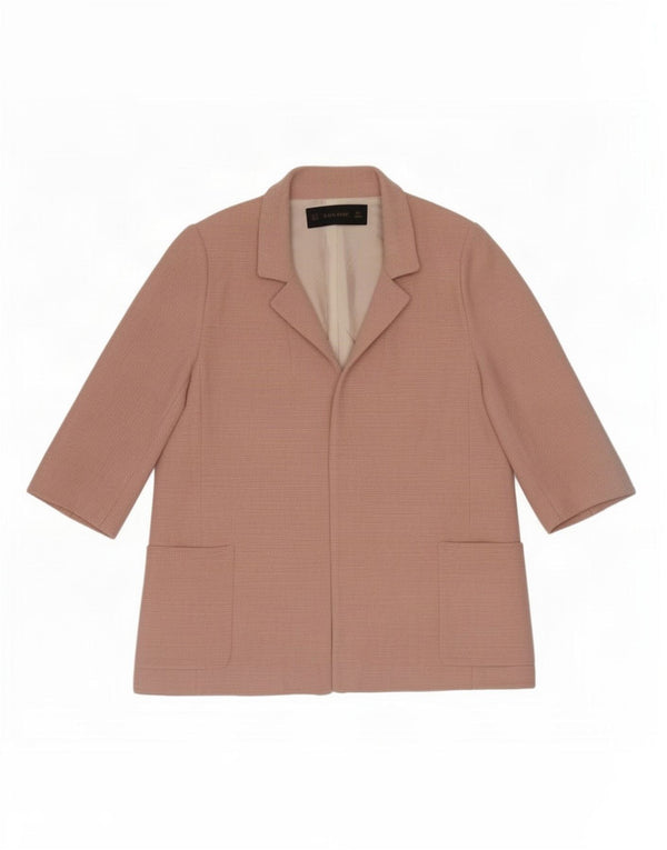 Zara Womens Oversized 3/4 Sleeve Open Blazer Jacket UK 6 XS Pink Viscose
