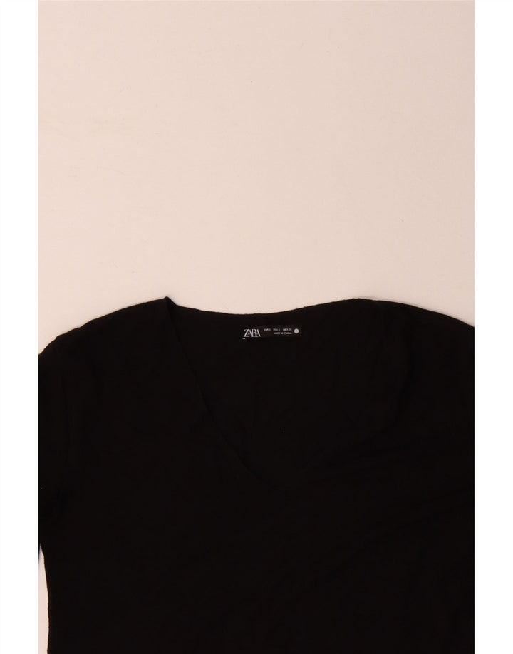ZARA Dame Top Langærmet UK 10 Lille Sort