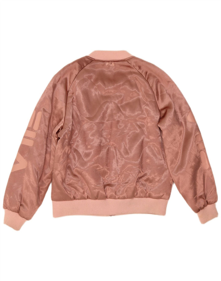 Fila Womens Grafisk Oversized Bomber Jacket UK 10 Small Pink Polyester