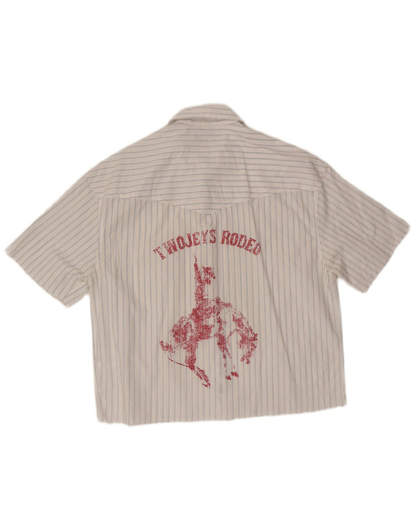 Zara Herre grafisk kortærmet skjorte medium hvid stribet bomuld