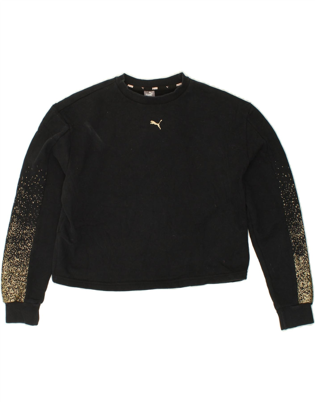 PUMA Womens Crop Sweatshirt Jumper UK 10 Small Black Cotton Vintage Puma and Second-Hand Puma from Messina Hembry 
