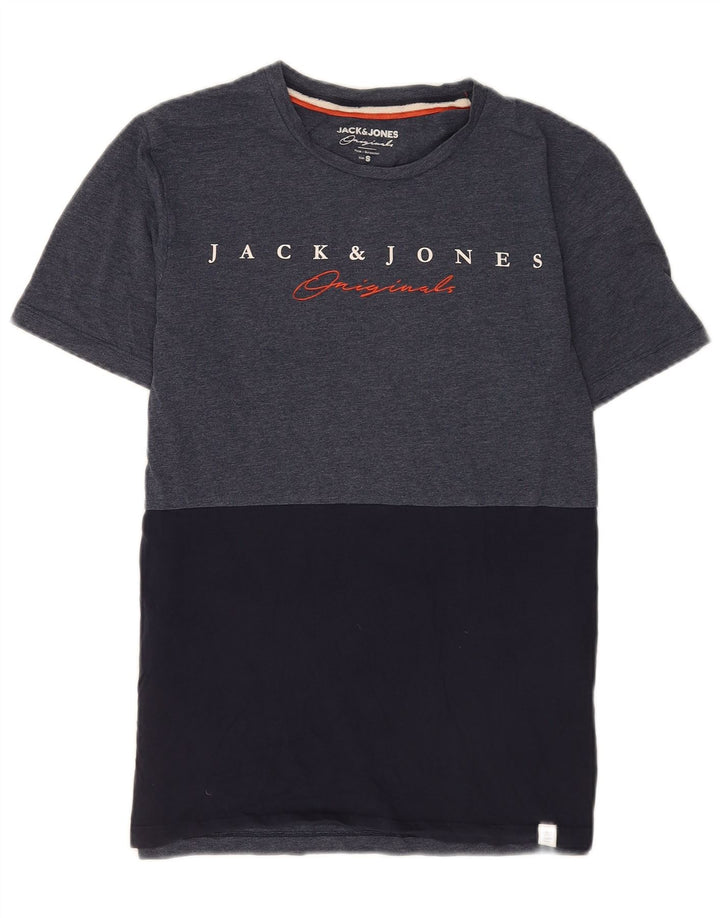 Jack & Jones Herre Regular Grafisk T-Shirt Top Lille Navy Blue Colourblock