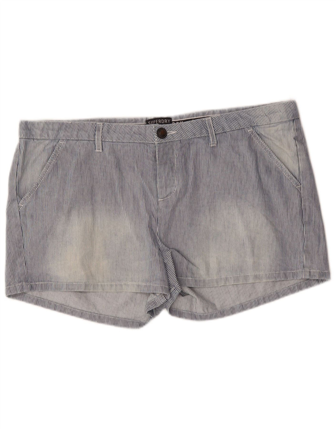 SUPERDRY Casual Shorts til kvinder XL W40 Blå nålestribet bomuld