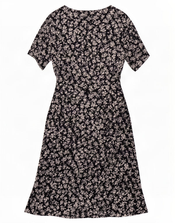 Marks & Spencer Dame A-Line Kjole UK 14 Large Navy Blue Floral Viscose