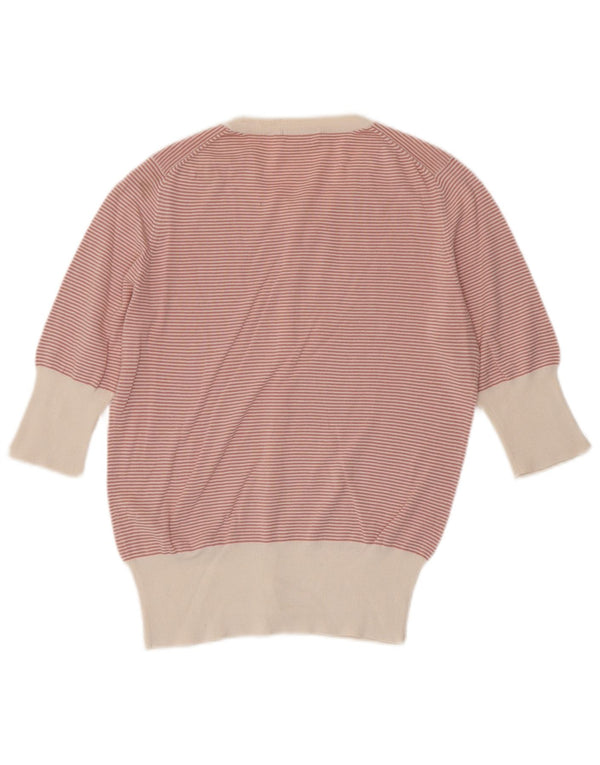 Sun68 Dame cardigantrøje med 3/4 ærmer UK 12 Medium Pink stribet bomuld