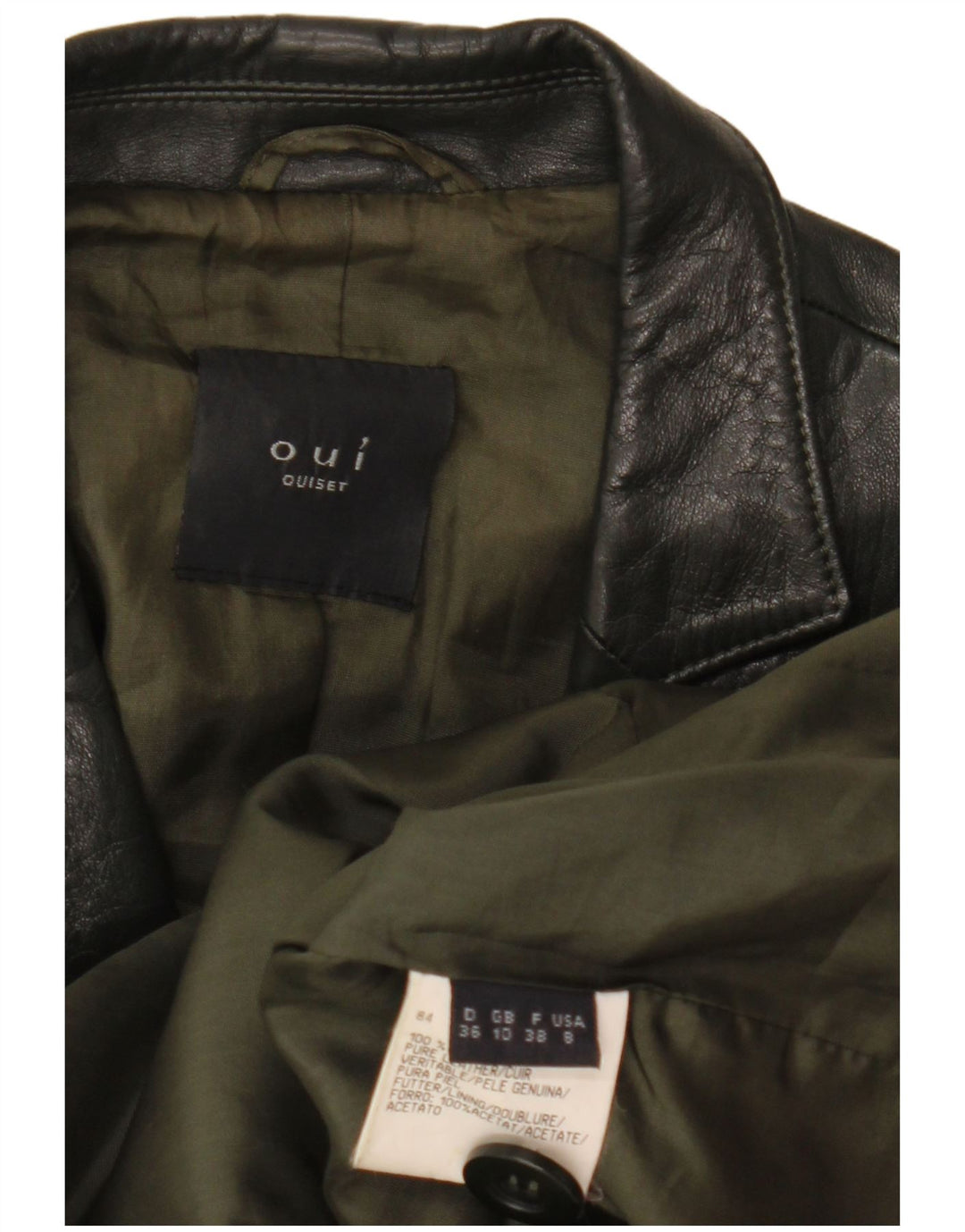 Oui Dame 3-knaps Læder Blazer Jacket UK 10 Small Khaki Læder