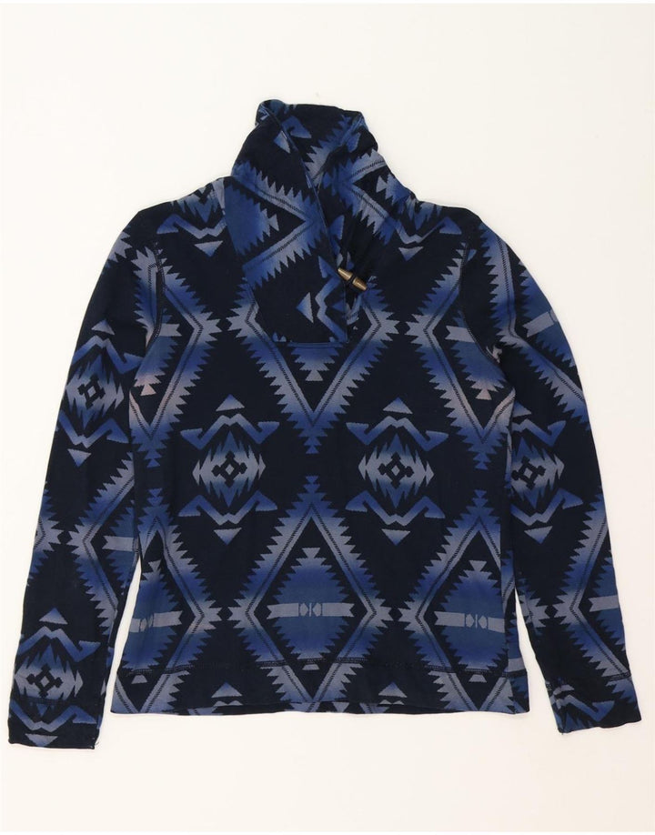 CHAPS Womens Shawl Neck Jumper Sweater UK 12 Medium Navy Blue Geometric Vintage Chaps and Second-Hand Chaps from Messina Hembry 
