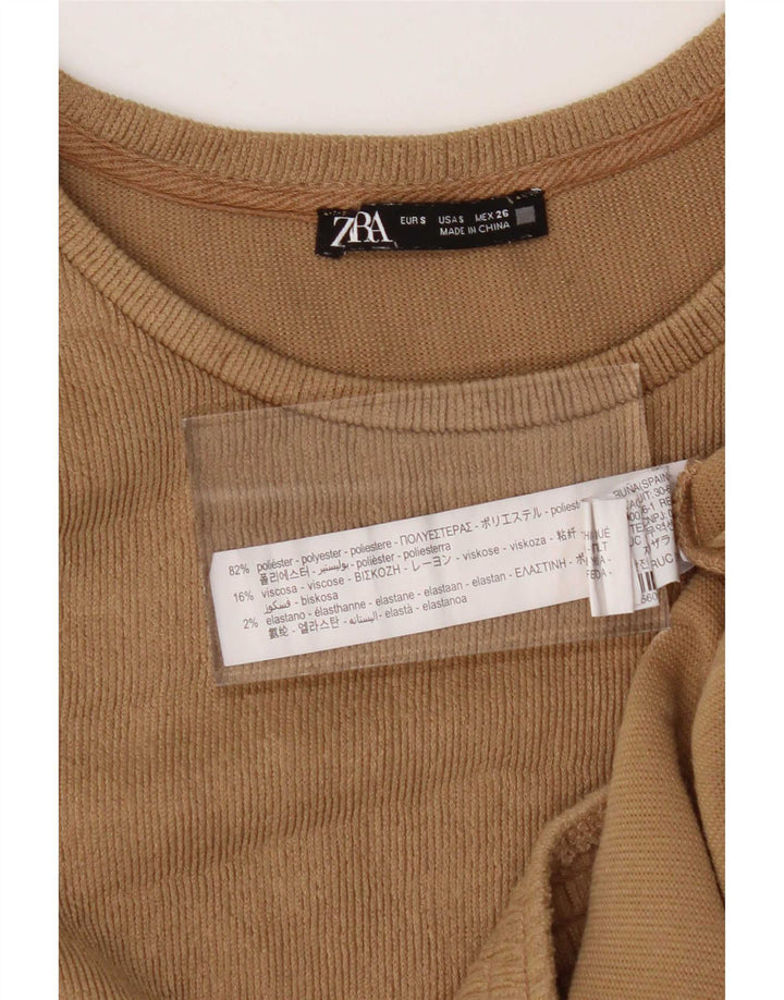 Zara Dame Oversized Top Langærmet UK 10 Small Beige Polyester