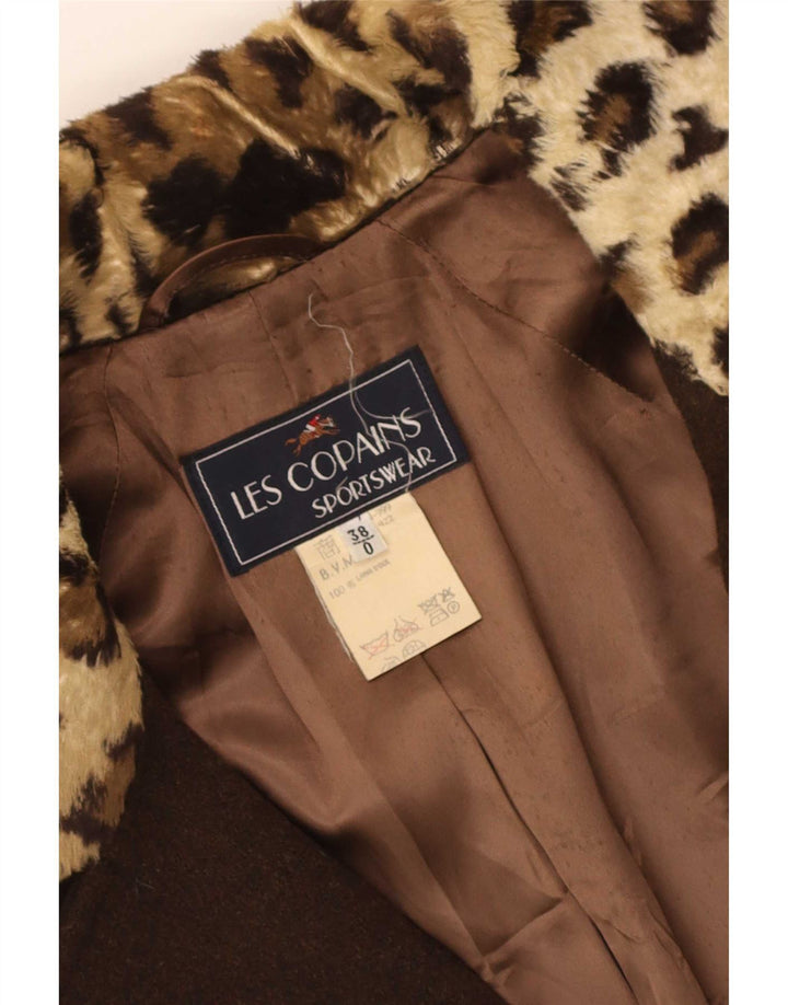 Les Copains Dame Dobbeltradet Frakke EU 38 Medium Brun Animal Print