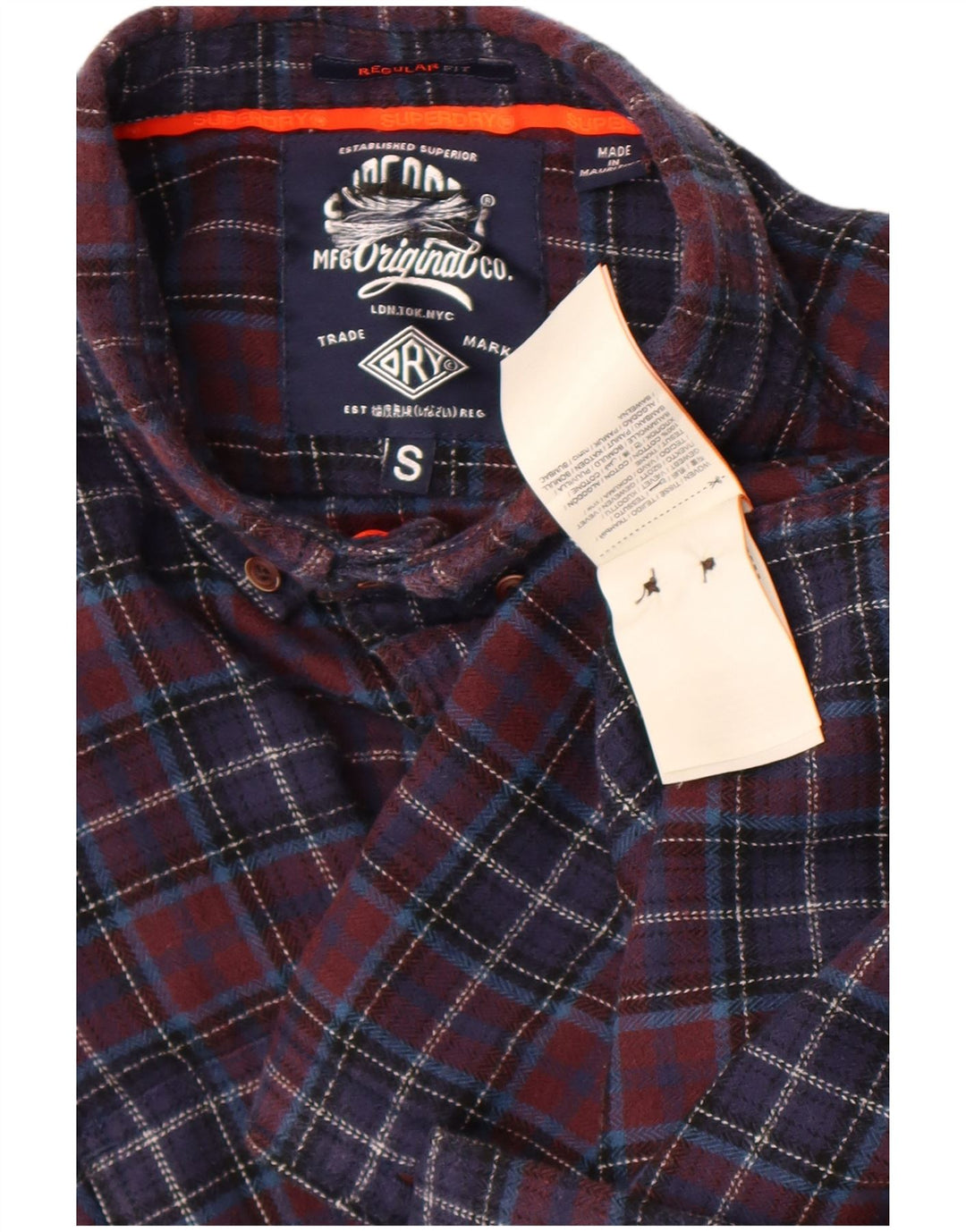 Superdry Herre Regular Fit Flanelskjorte Lille marineblå ternet bomuld