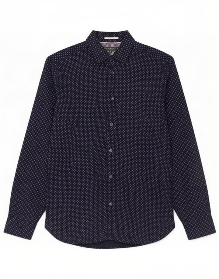Ted Baker Herre abstrakt mønster skjorte størrelse 2 Small Navy Blue Modal