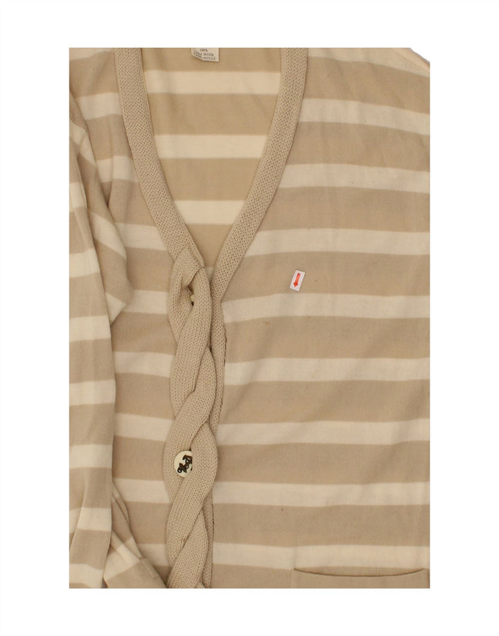 LES COPAINS Womens Cardigan Sweater IT 44 Medium Beige Striped Classic Vintage Les Copains and Second-Hand Les Copains from Messina Hembry 