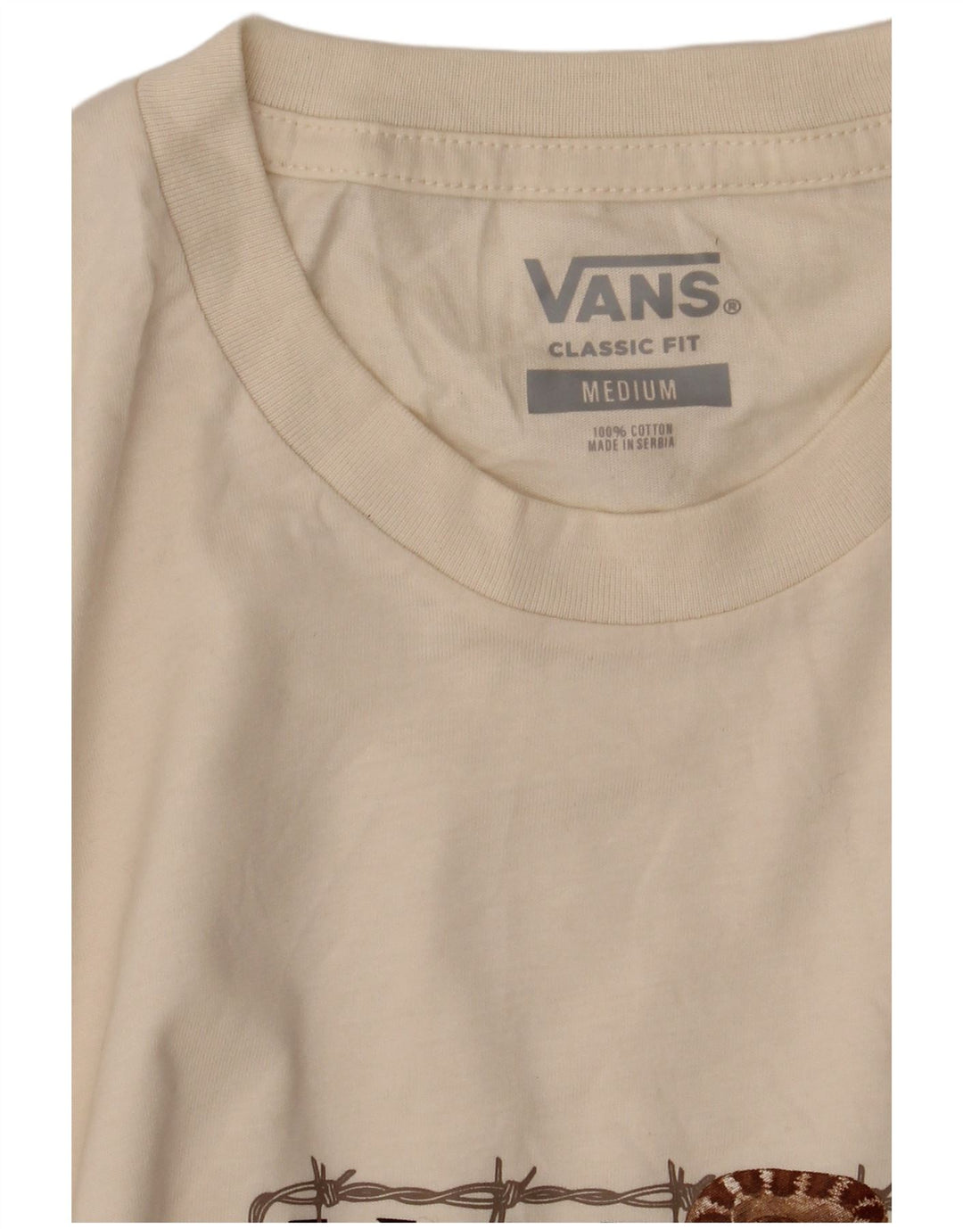Vans Herre Classic Fit Grafisk T-shirt Top Medium Off White Bomuld