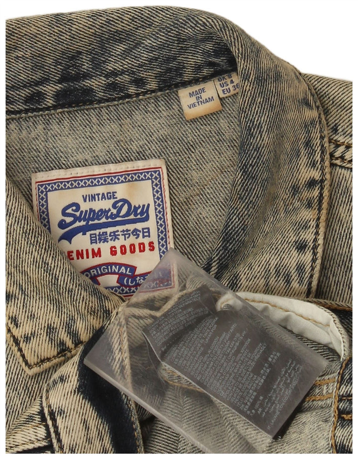 Superdry Womens Crop Distressed Acid Wash denimjakke UK 8 Small Blue