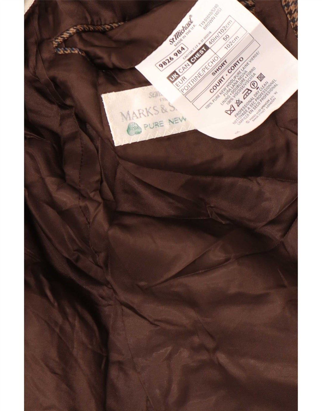 Marks & Spencer Herre Kort Blazer Jacket UK 40 Medium Brown Houndstooth