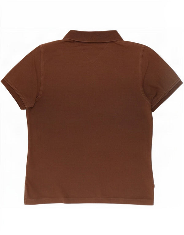 Tommy Hilfiger Dame Polo Shirt UK 14 Stor Brun Bomuld