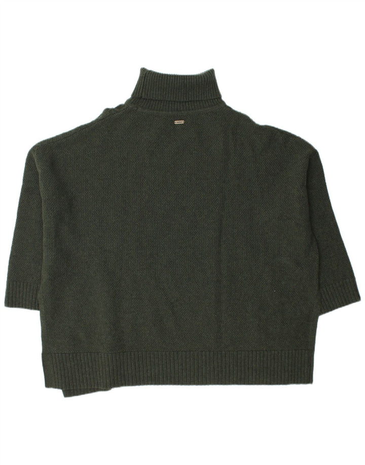 Barbour Dame Burne Cape Roll Neck Jumper Sweater UK 14 Medium Green Wool