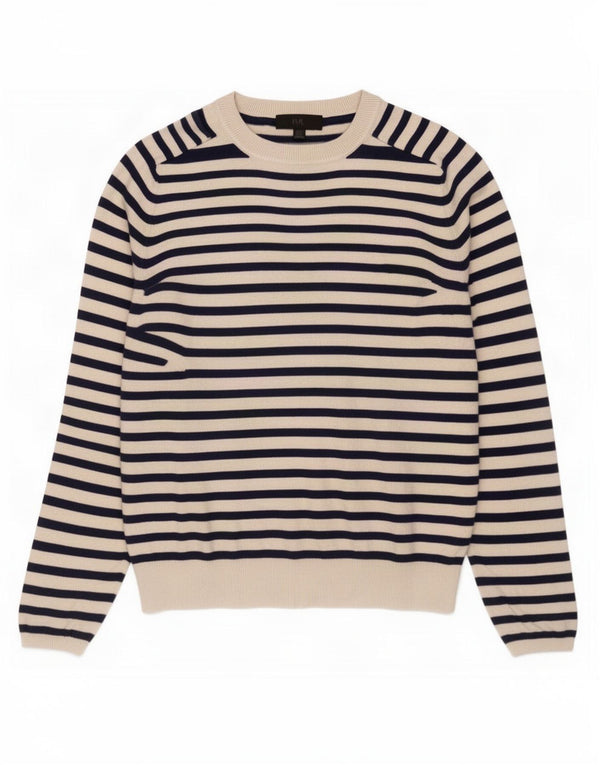 Zara Dame Jumper Sweater UK 14 Stor hvid stribet viskose